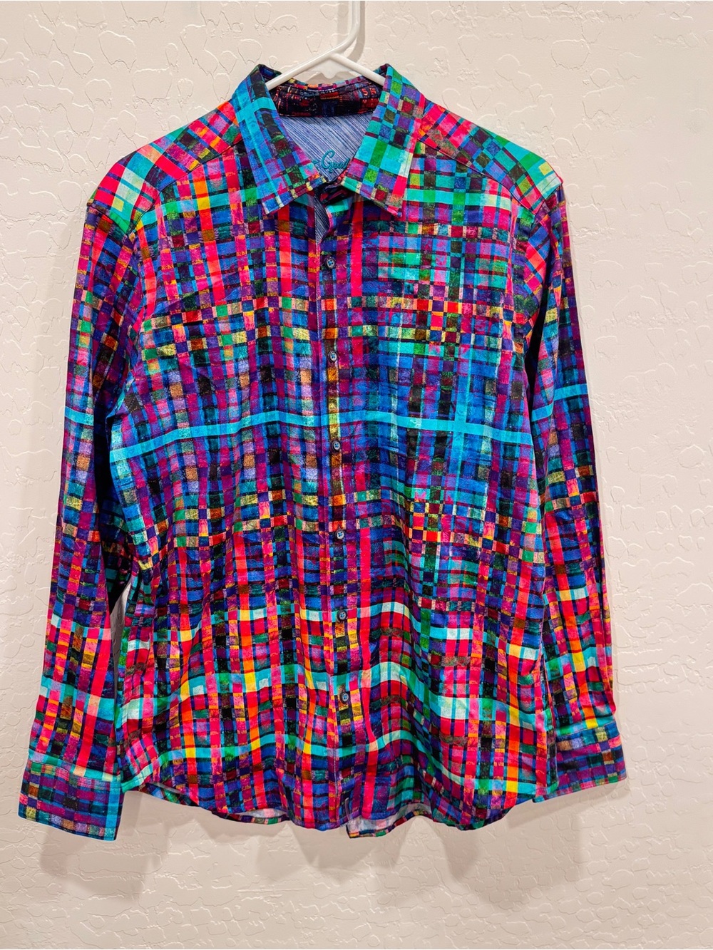 Robert Graham Shirt Medium Palladium Abstract Plaid Classic Fit Cotton Button